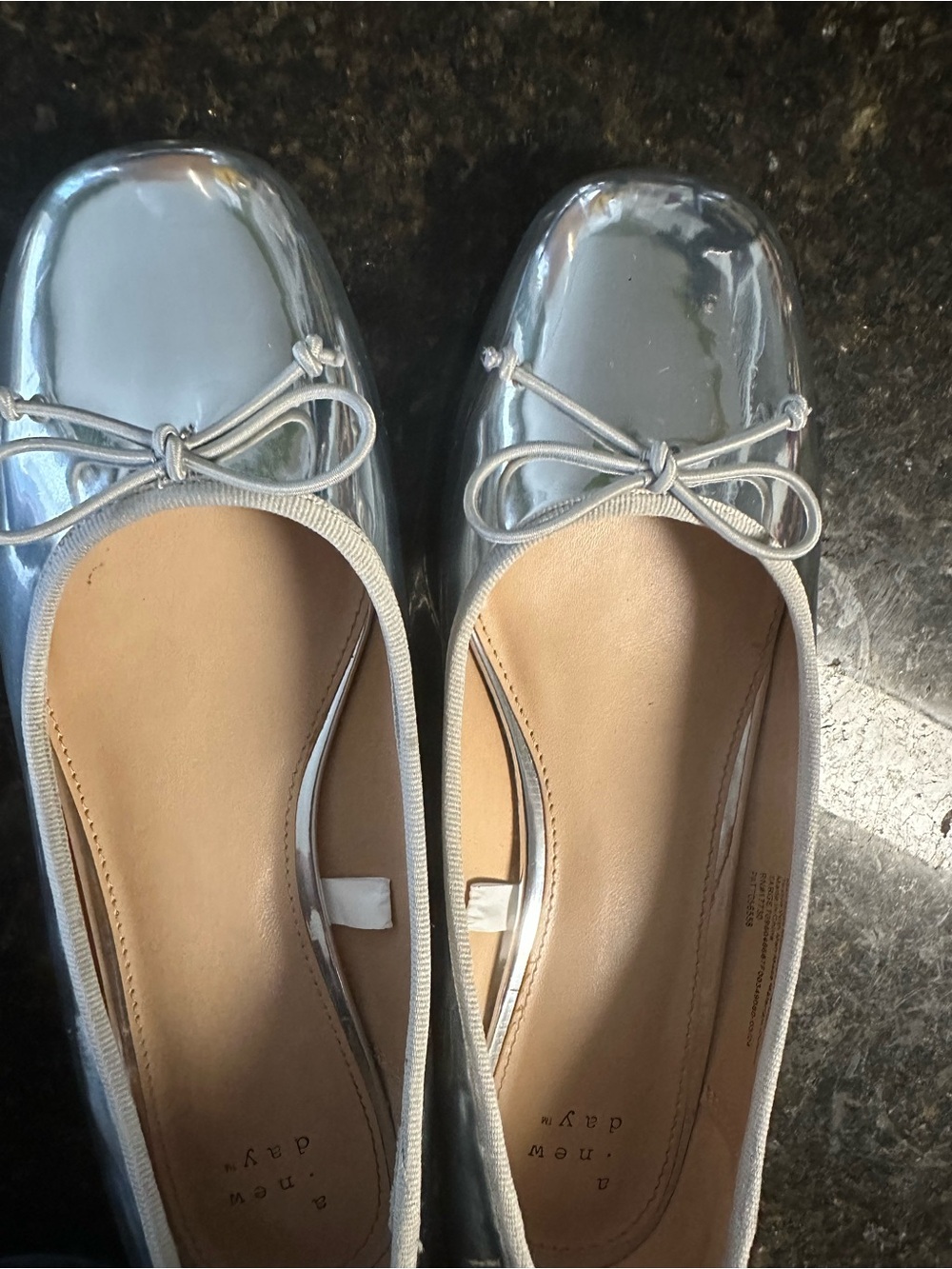 a new day Metallic Silver Block Heel Ballet Flats